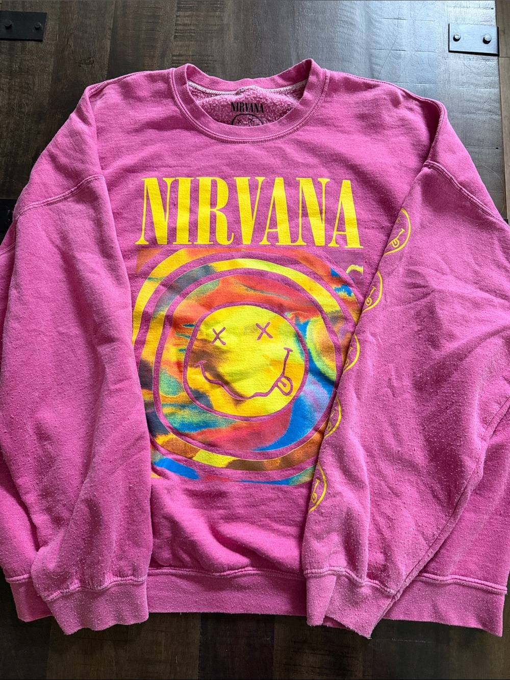 NIRVANA Hot Pink Smiley Graphic Sweatshirt